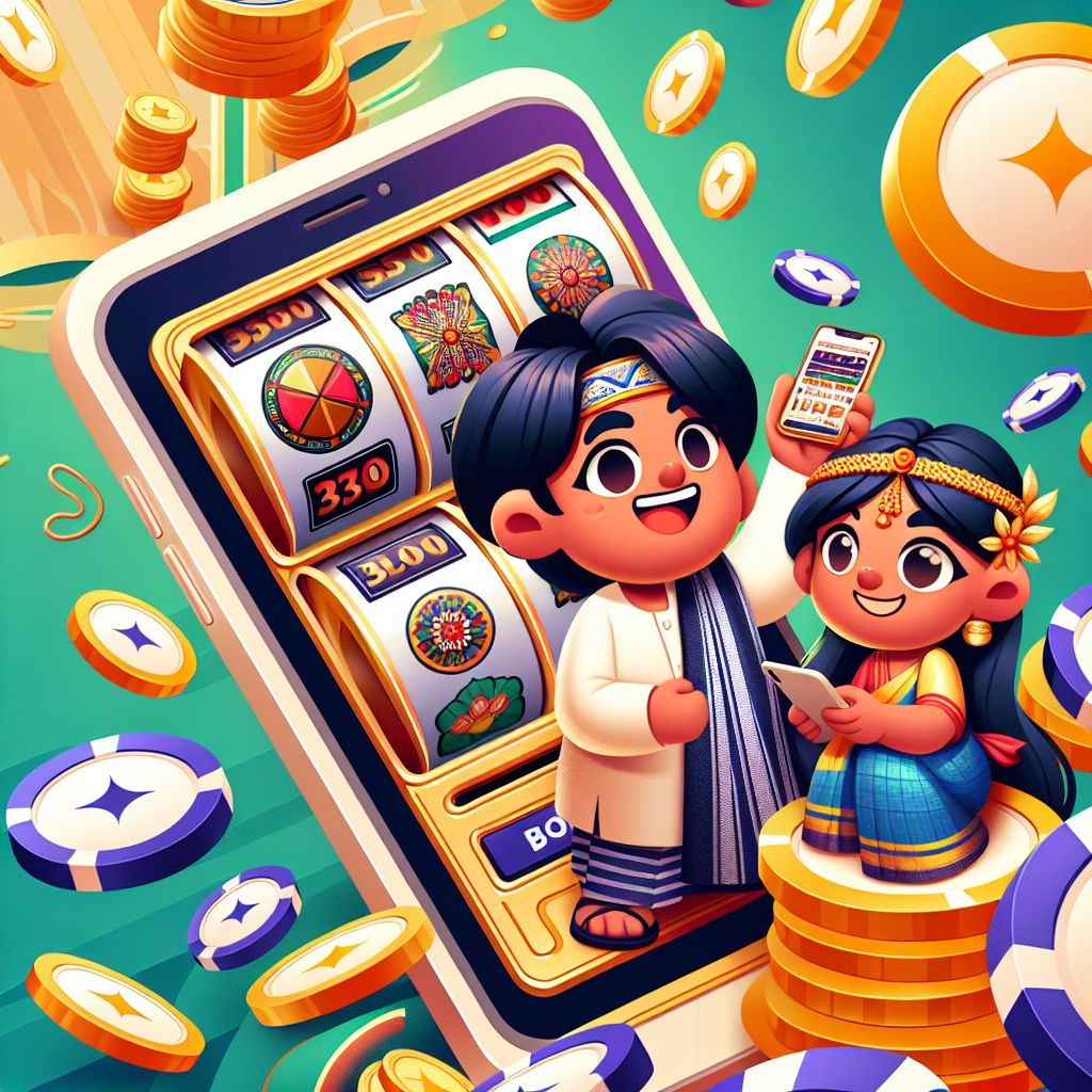 Taka1111 casino themed cartoon character holding chips and a phone with game icons